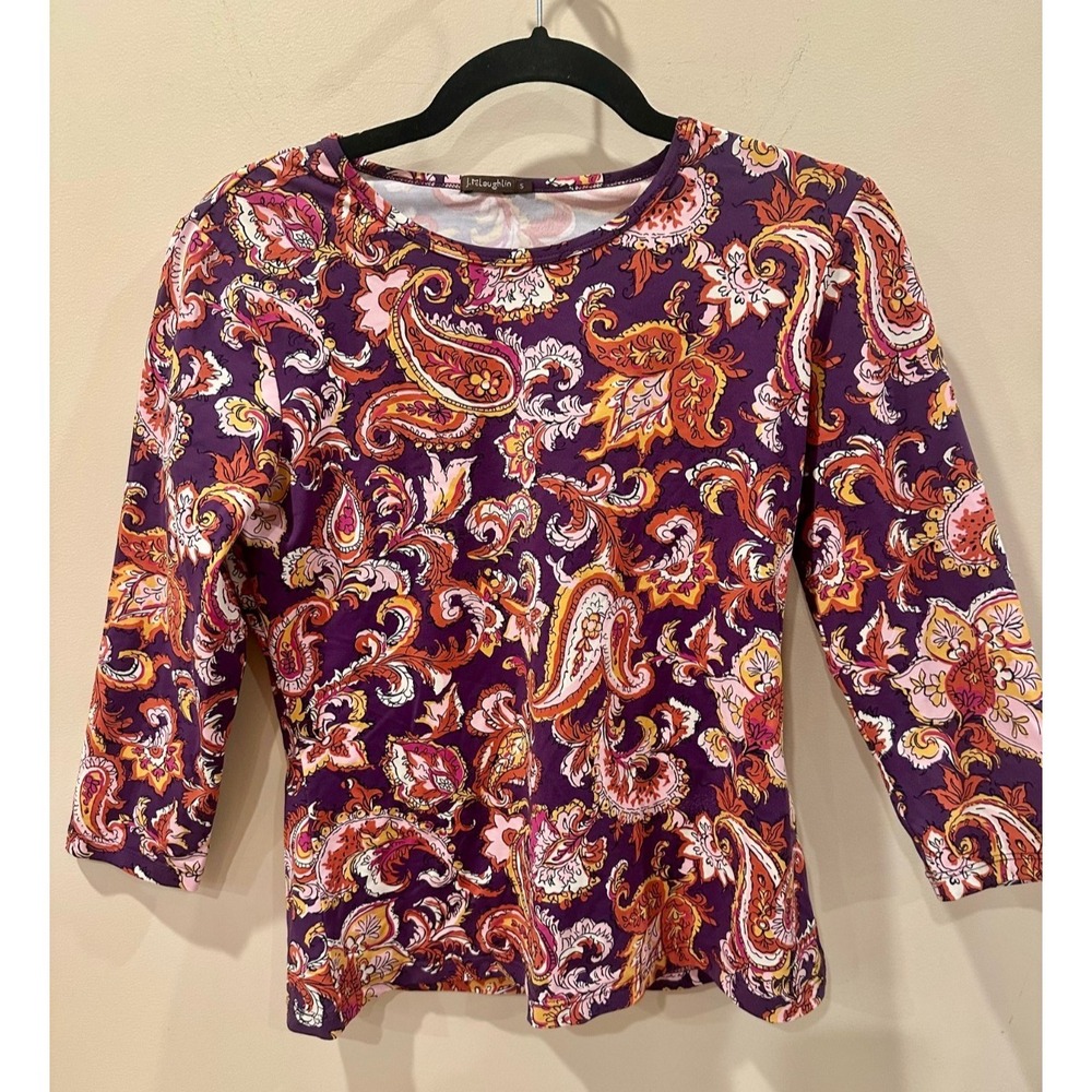 J. McLaughlin Catalina Cloth Stretch Paisley Top 3/4 Sleeve Sz Small MSRP $165